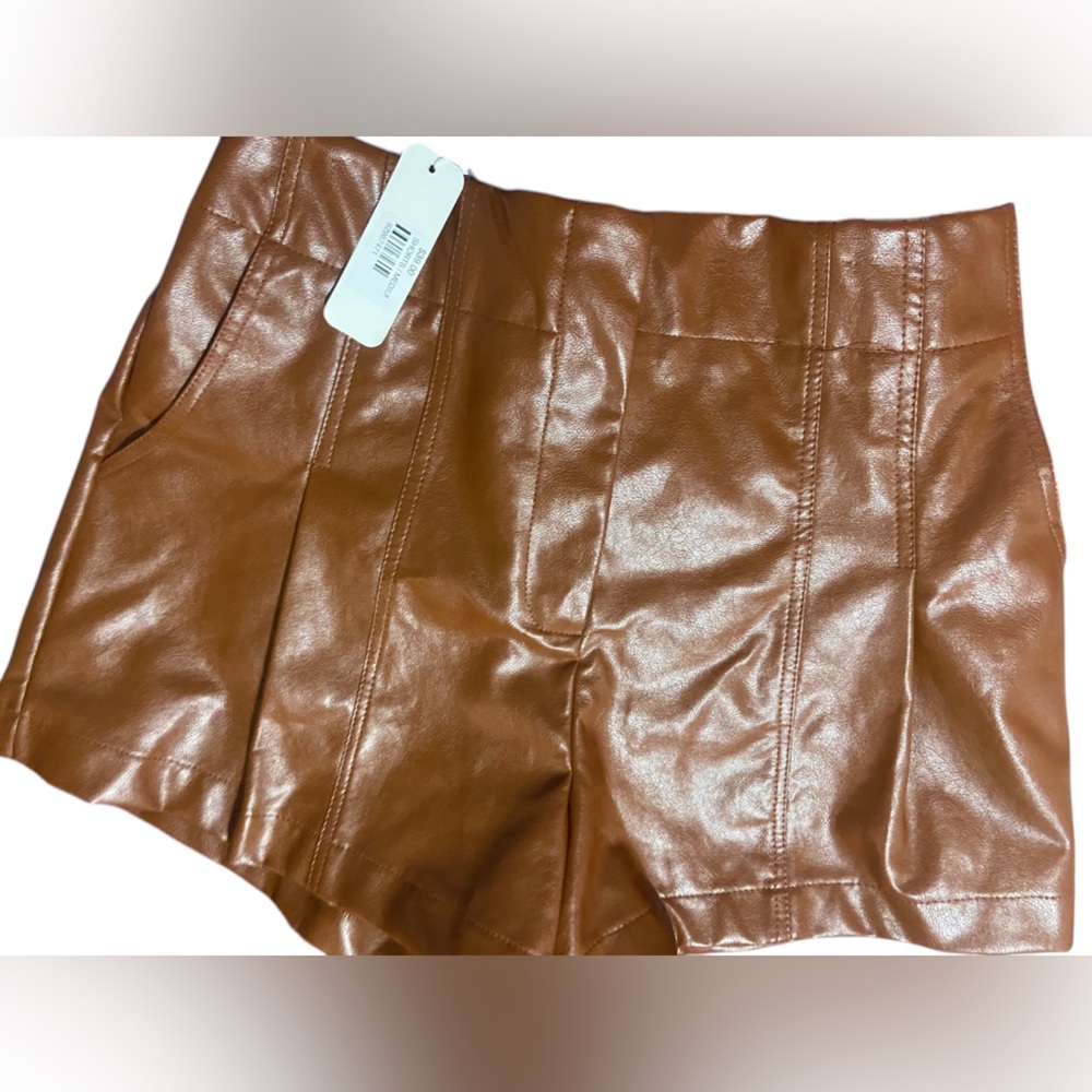 Brown faux leather shorts nwt size m